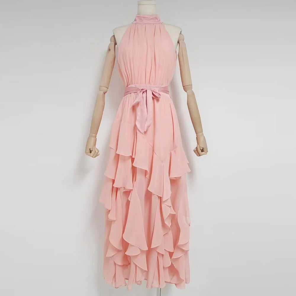 Robe Weitese trapèze fendue pour femme, col montant, sans manches, tenue de bal tendance